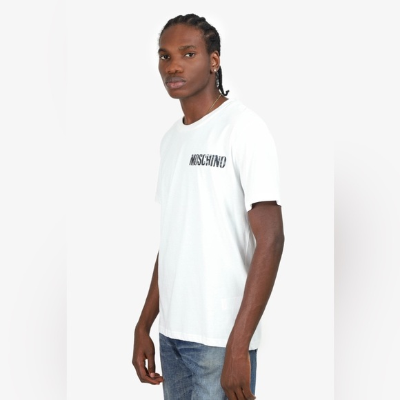 Authentic MOSCHINO COUTURE WHITE COTTON BELT LOGO T SHIRT - Picture 3 of 4